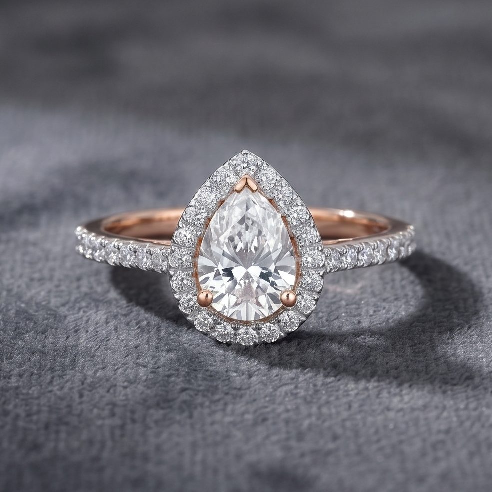 18KT Yellow Gold 1.52 Carat Pear & Round Diamond Ring | Innocence Design LR-13409