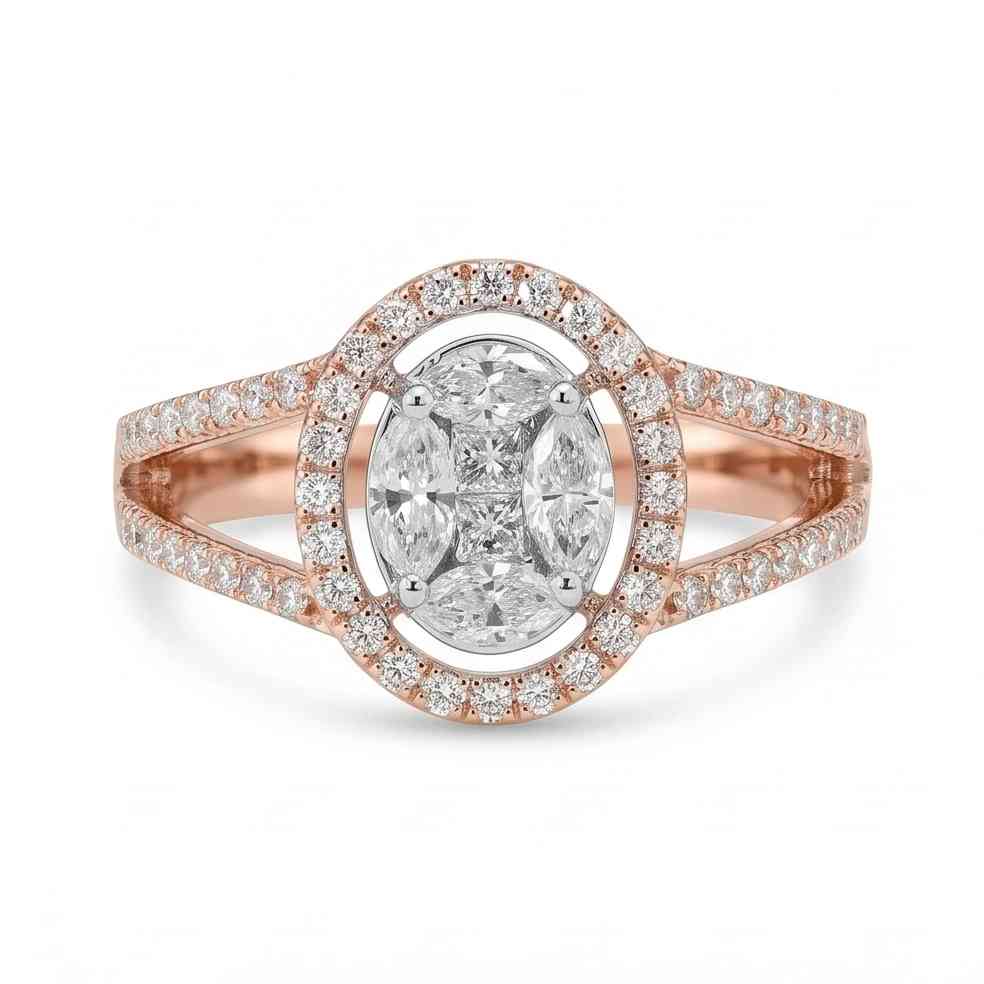 18KT Rose Gold 0.8 Carat Round & Marquise & Princess Diamond Ring | Innocence Design 2356R40