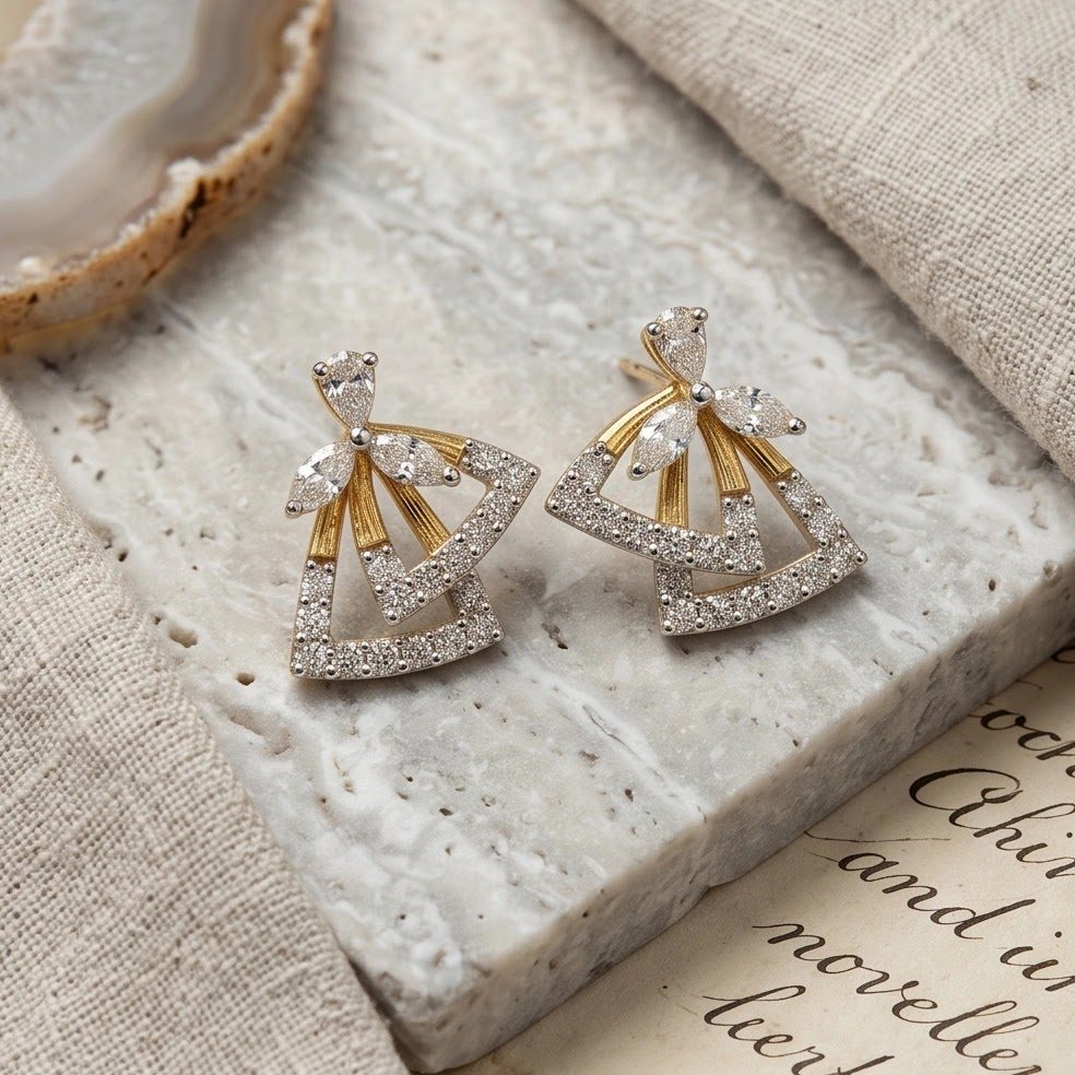 18KT Yellow Gold 0.52 Carat Round & Pear & Marquise Diamond Earrings | Innocence Design E-20404