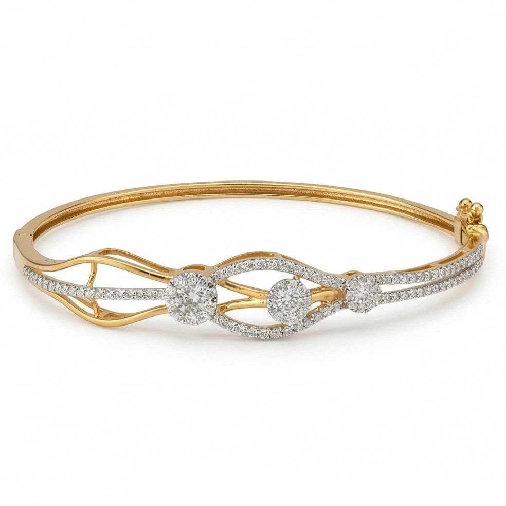 18KT Yellow Gold 0.82 Carat Round Diamond Bangle | Innocence Design BN001330
