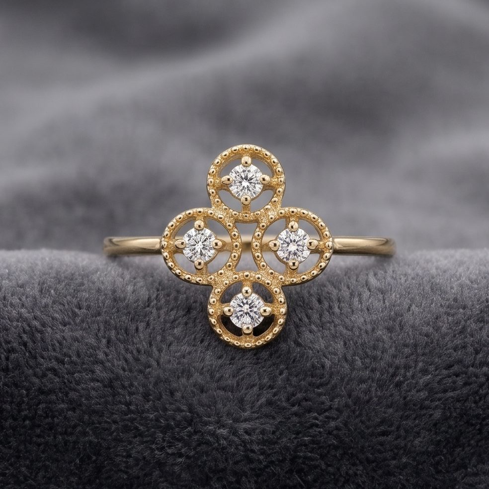 18KT Yellow Gold 0.07 Carat Round Diamond Ring | Innocence Design LR-21532