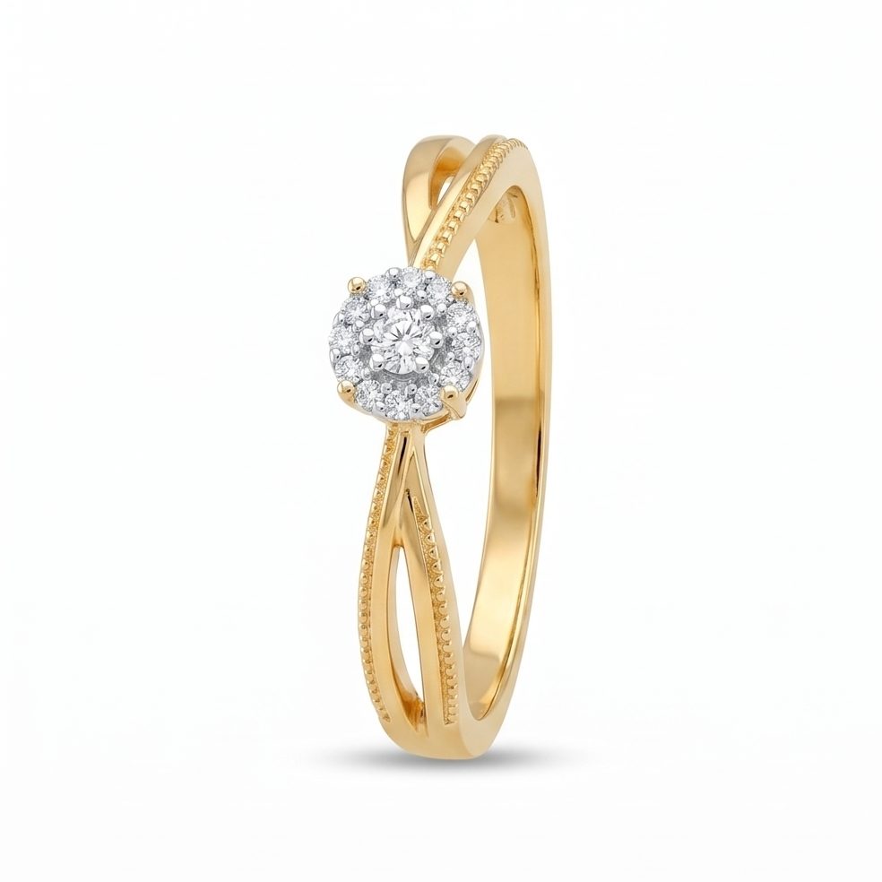 18KT Yellow Gold 0.15 Carat Round Diamond Ring | Innocence Design LR-21372