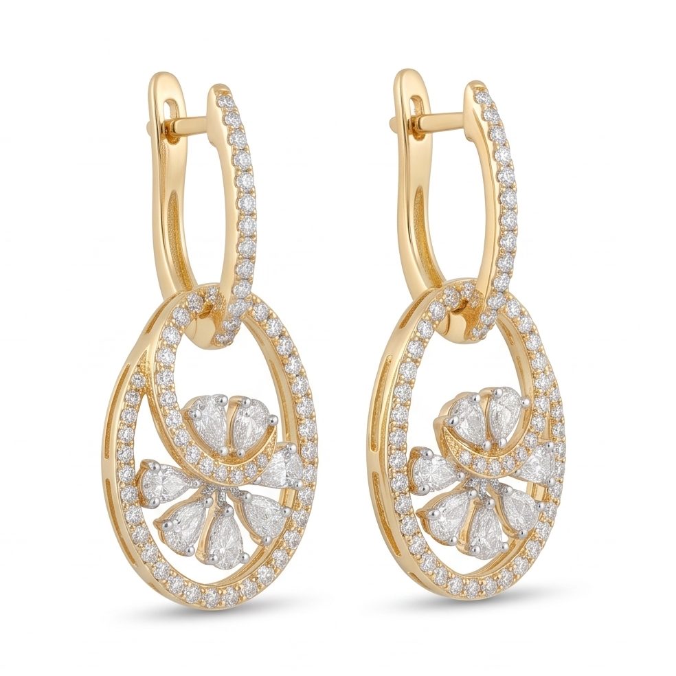 18KT Yellow Gold 1.35 Carat Round & Pear Diamond Earrings | Innocence Design D3129ER5
