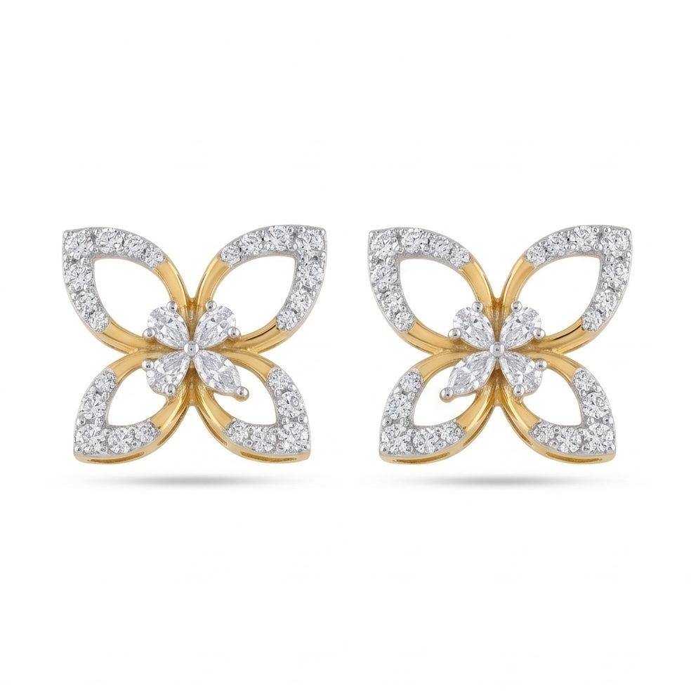 18KT Yellow Gold 1.37 Carat Round & Pear & Marquise Diamond Earrings | Innocence Design D2059ER2