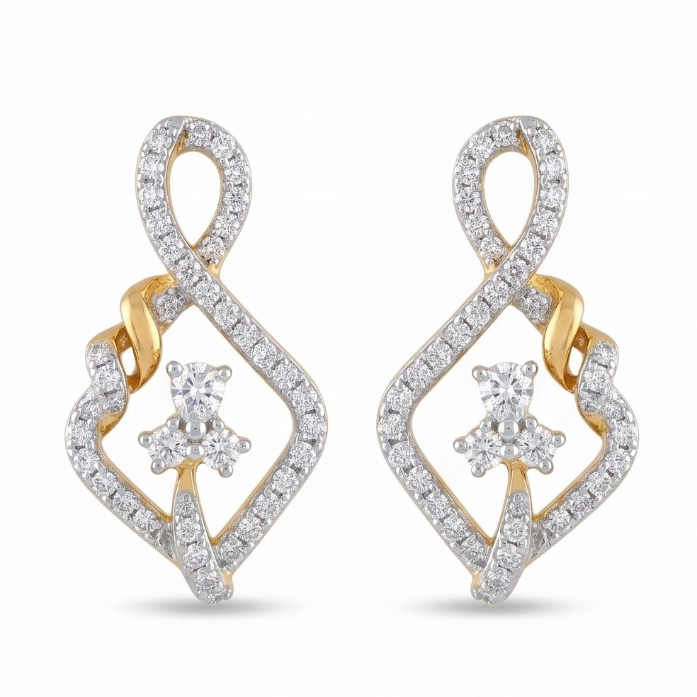 18KT Yellow Gold 0.62 Carat Round & Pear Diamond Earrings | Innocence Design D1865ER2
