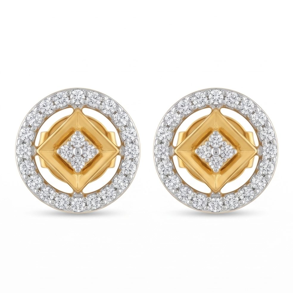 18KT Yellow Gold 0.4 Carat Round Diamond Earrings | Innocence Design E-20388