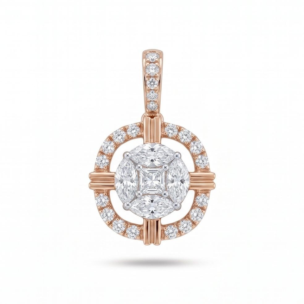 18KT Rose Gold 0.47 Carat Round & Marquise & Princess Diamond Necklace | Innocence Design 6554P10