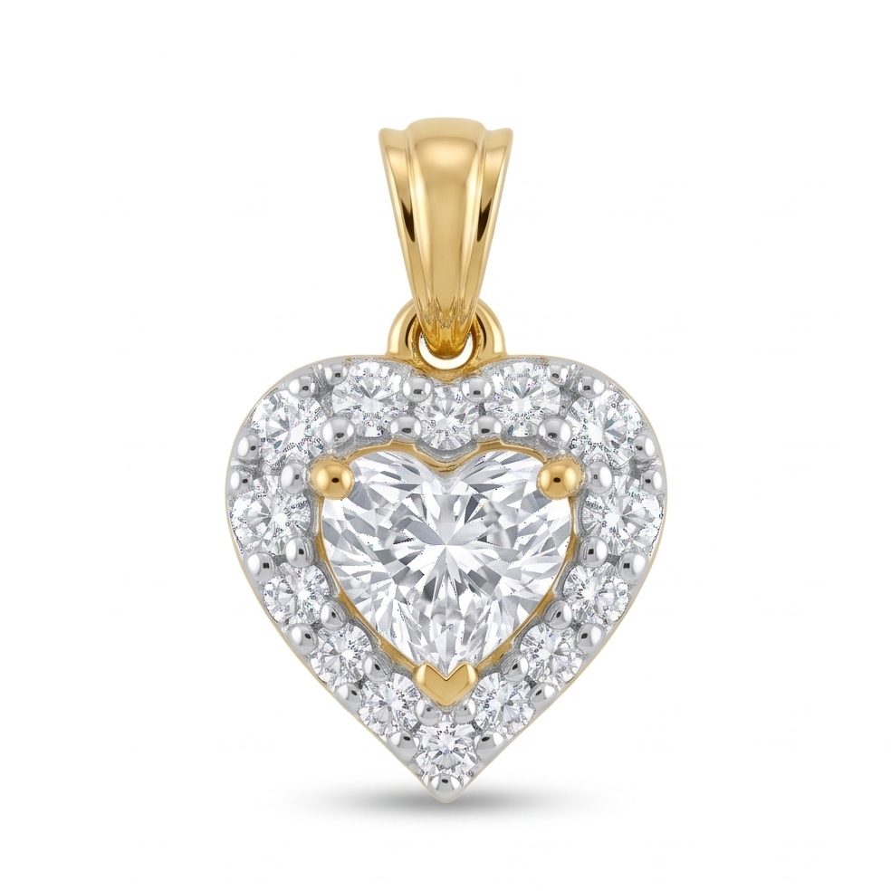 18KT Yellow Gold 0.74 Carat Heart & Round Diamond Pendant | Innocence Design PSR-303C