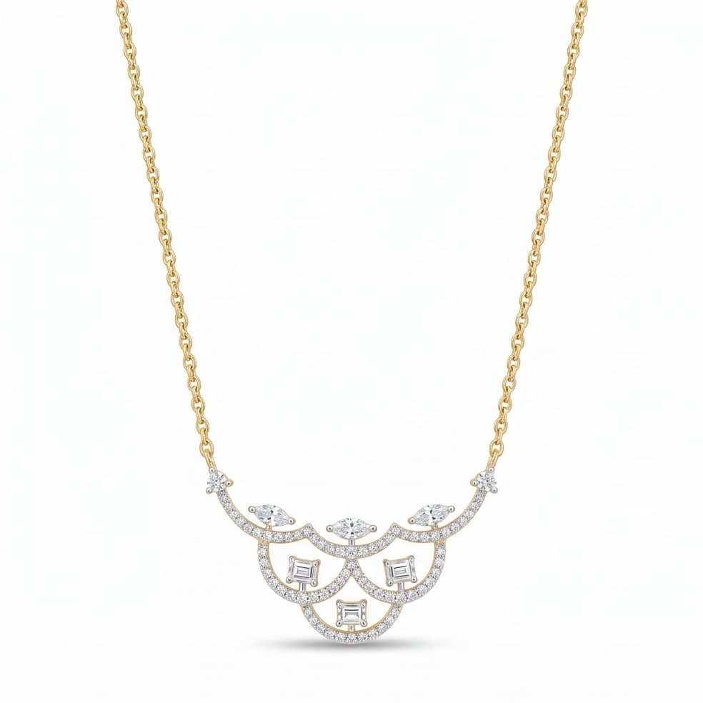 18KT Yellow Gold 0.98 Carat Round & Marquise Diamond Necklace | Innocence Design 12003P4