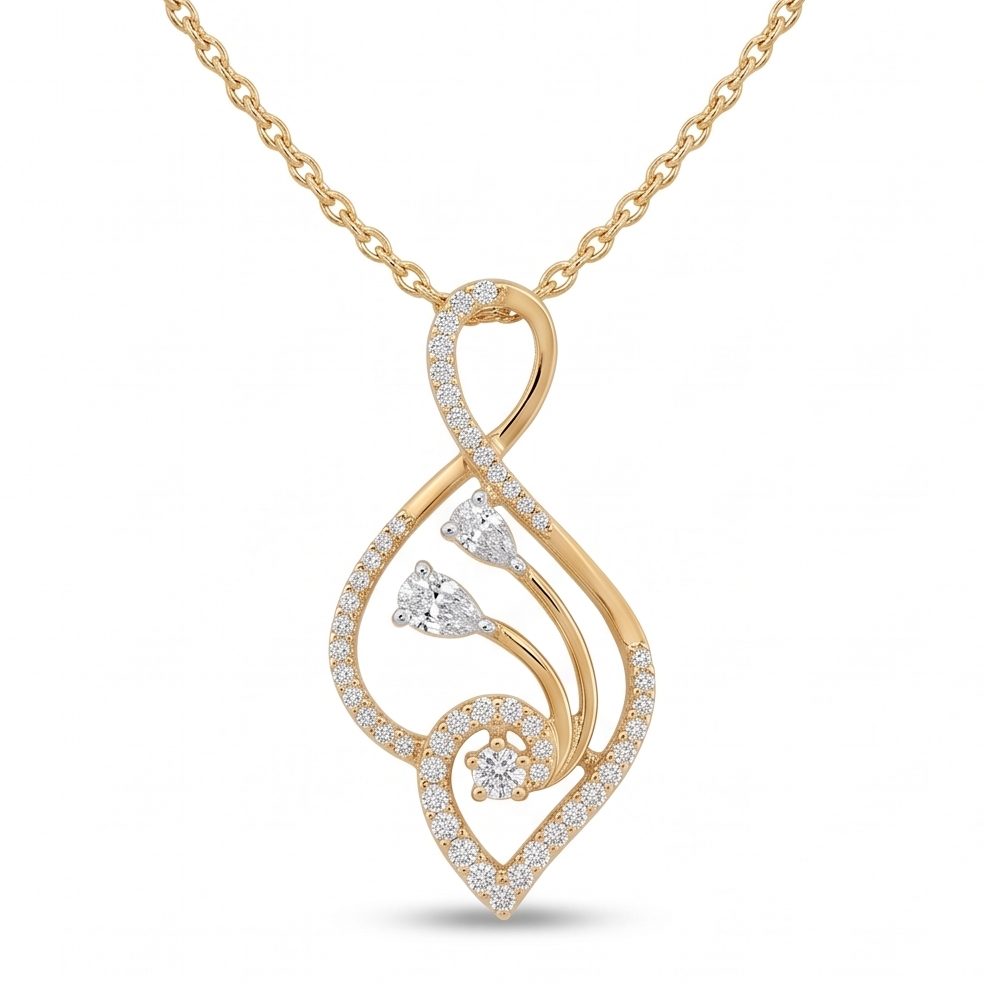 18KT Yellow Gold 0.41 Carat Round & Pear Diamond Necklace | Innocence Design 21136P2