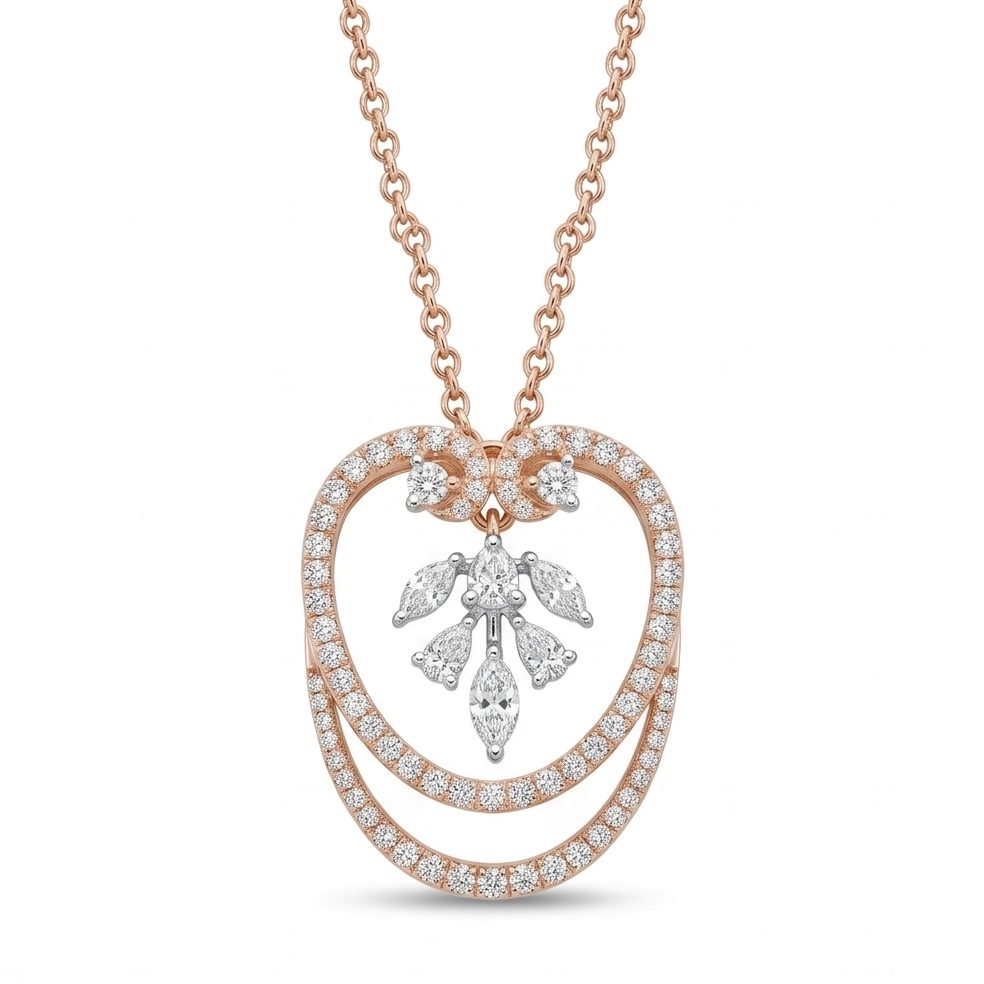 18KT Rose Gold 0.76 Carat Round & Pear & Marquise Diamond Necklace | Innocence Design 21202P2