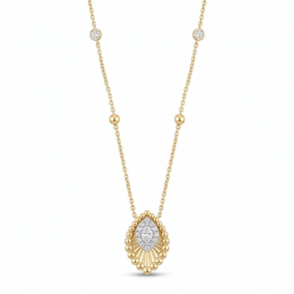 18KT Yellow Gold 0.35 Carat Round & Marquise Diamond Pendant | Innocence Design P-21024