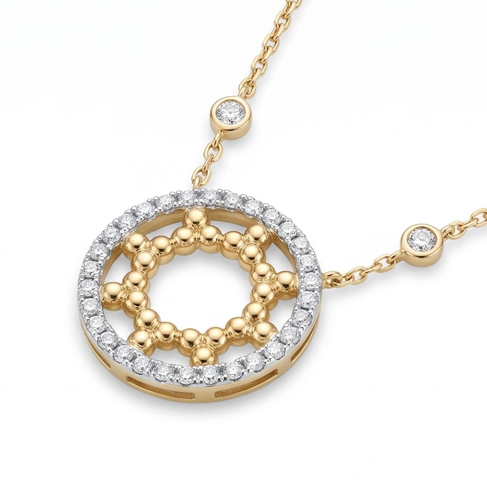 18KT Yellow Gold 0.42 Carat Round Diamond Necklace | Innocence Design N-20612