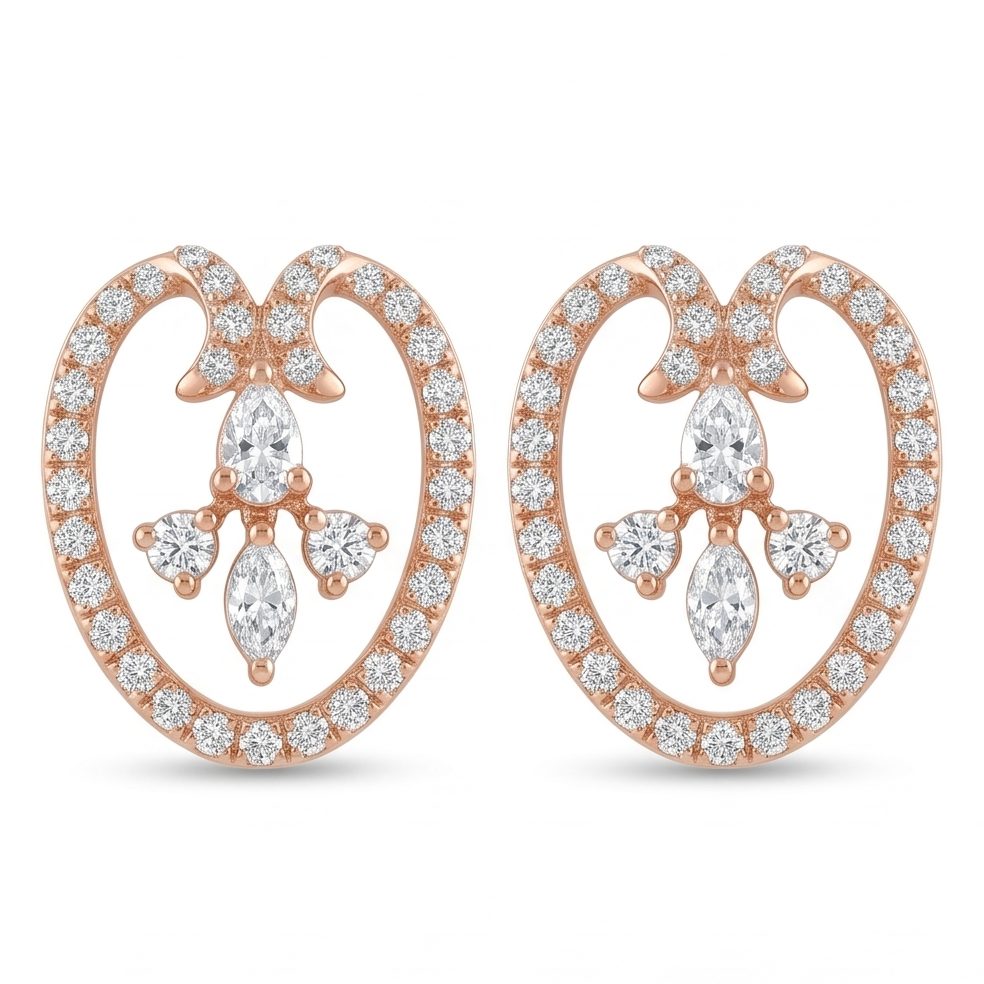 18KT Rose Gold 0.6 Carat Round & Pear & Marquise Diamond Earrings | Innocence Design 2120ER2