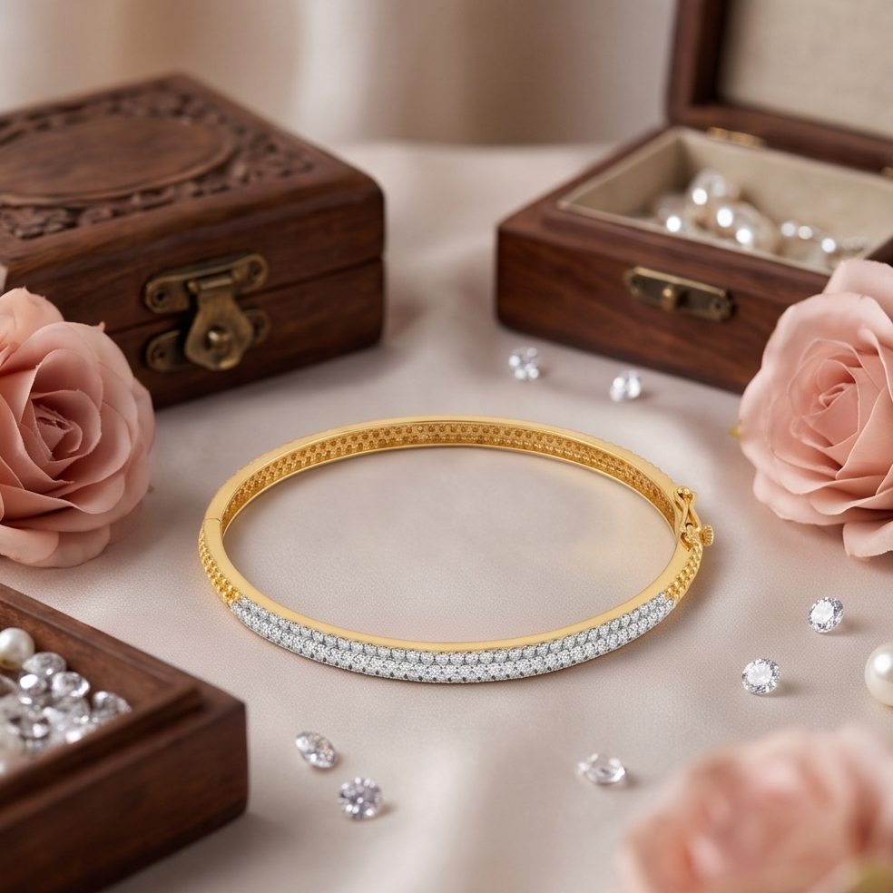 18KT Yellow Gold 1.47 Carat Round Diamond Bangle | Innocence Design BN002627