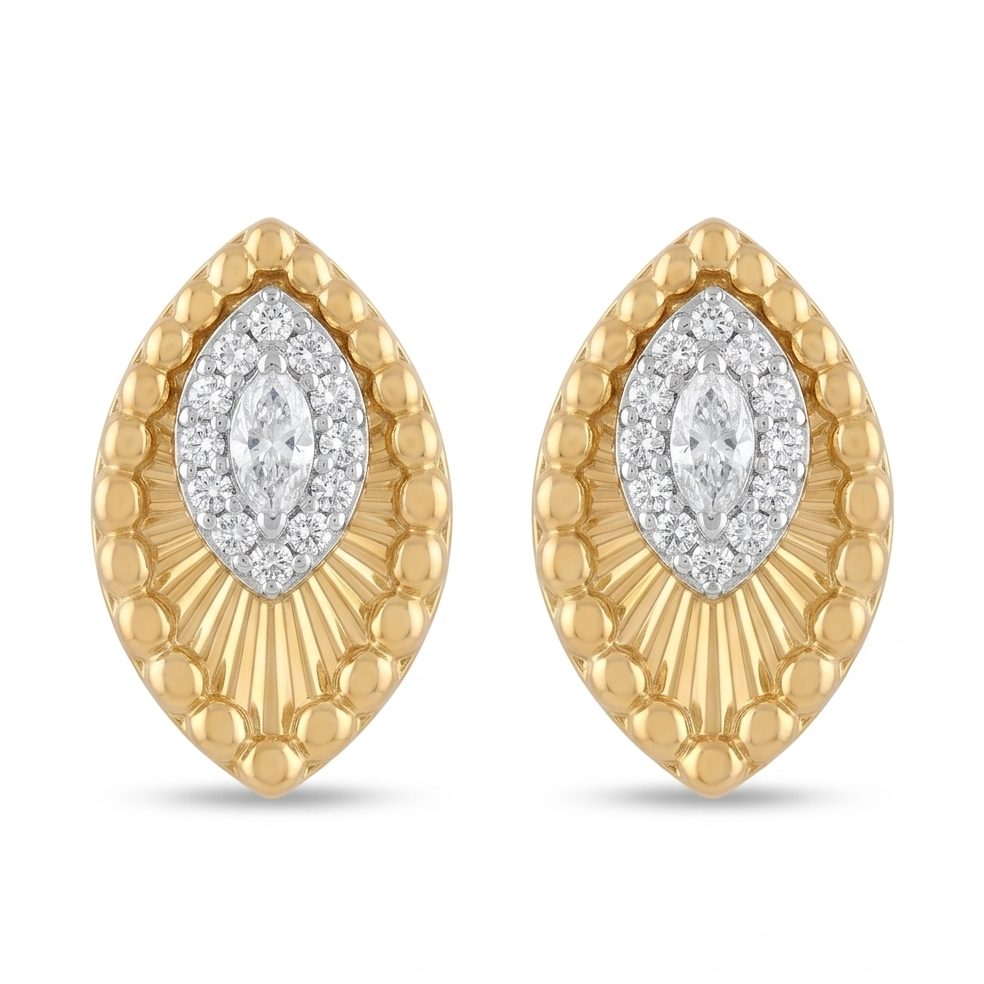 18KT Yellow Gold 0.24 Carat Round & Marquise Diamond Earrings | Innocence Design E-20879