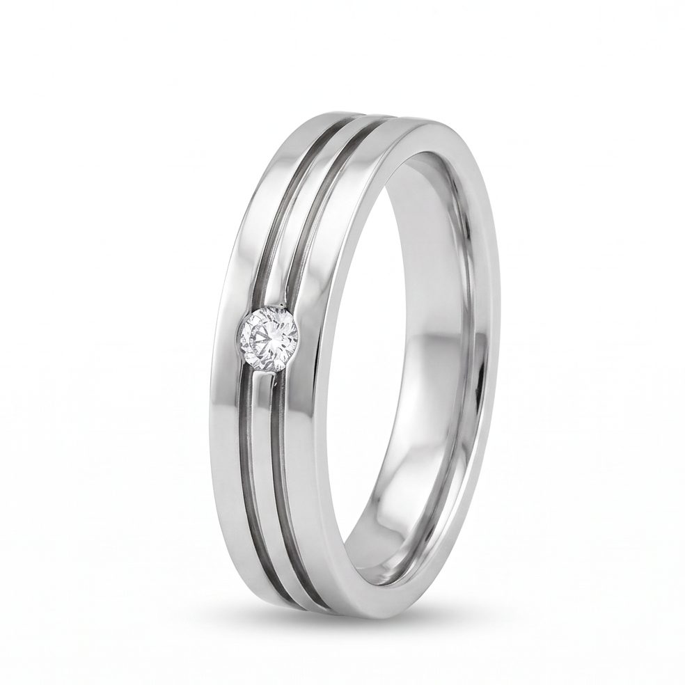18KT White Gold 0.08 Carat Round Diamond Ring | Innocence Design CB-299A