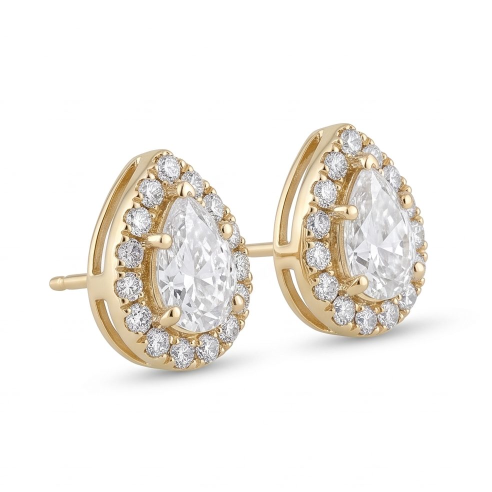 18KT Yellow Gold 0.95 Carat Round & Pear Diamond Earrings | Innocence Design E-22050