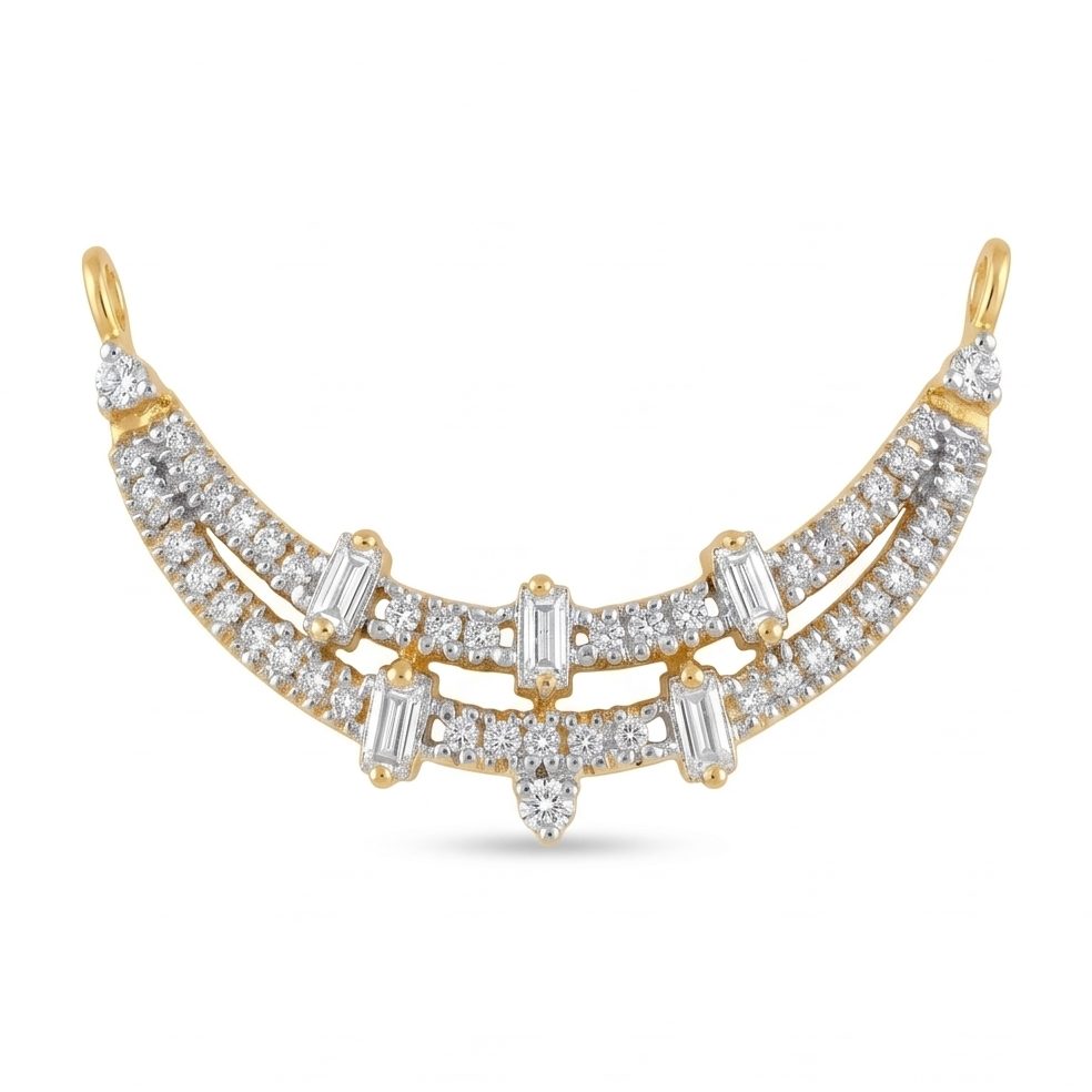 18KT Yellow Gold 0.71 Carat Round & Baguette Diamond Necklace | Innocence Design TN-82