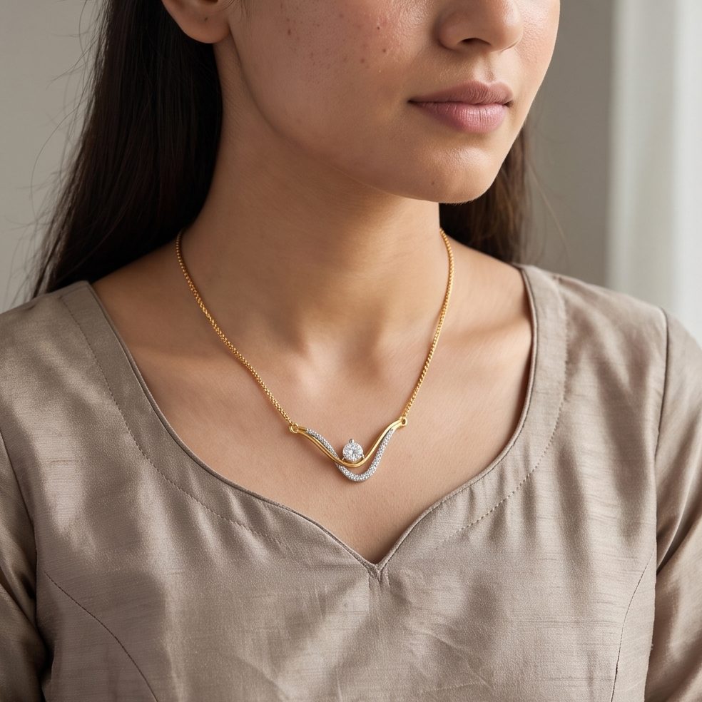 18KT Yellow Gold 0.37 Carat Round Diamond Pendant | Innocence Design P-20593