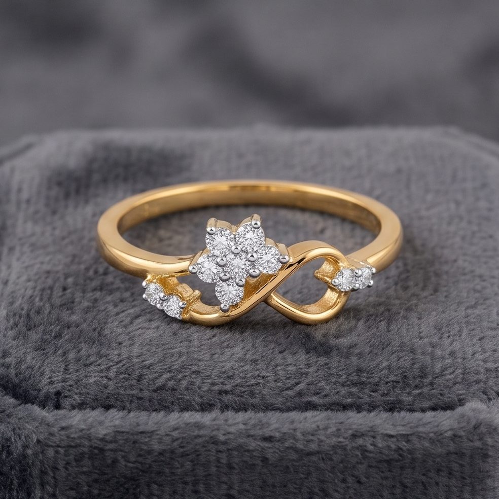 18KT Yellow Gold 0.13 Carat Round Diamond Ring | Innocence Design LR-21541