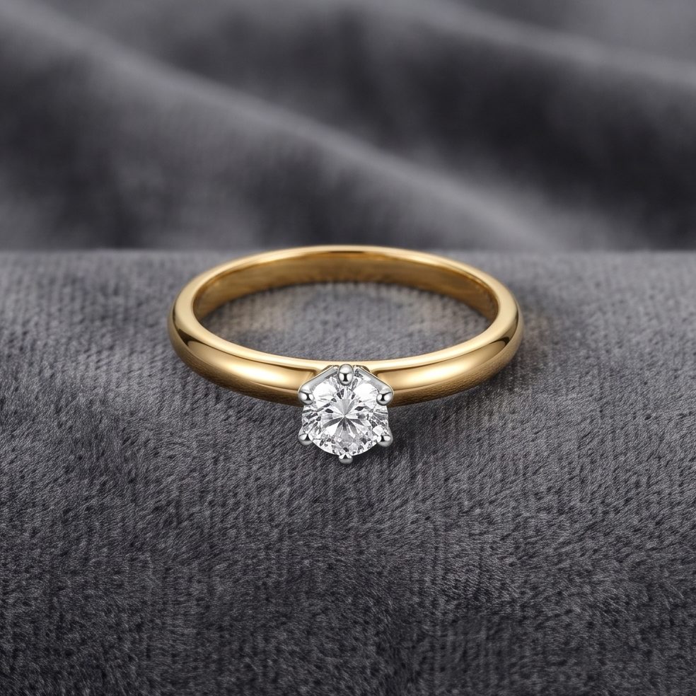18KT Yellow Gold 0.15 Carat Round Diamond Ring | Innocence Design LR-21292