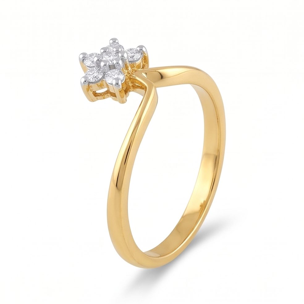 18KT Yellow Gold 0.13 Carat Round Diamond Ring | Innocence Design LR-21141