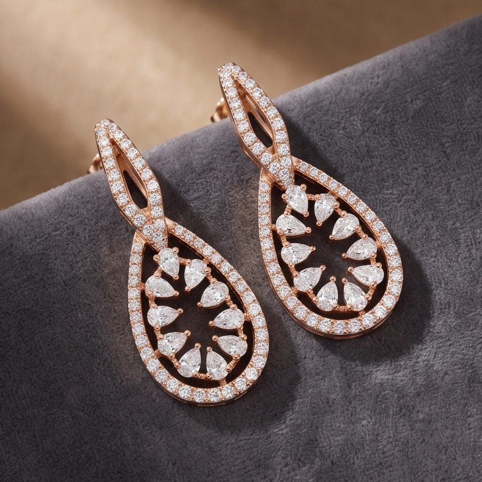 18KT Rose Gold 1.6 Carat Round & Pear Diamond Earrings | Innocence Design D3128ER6