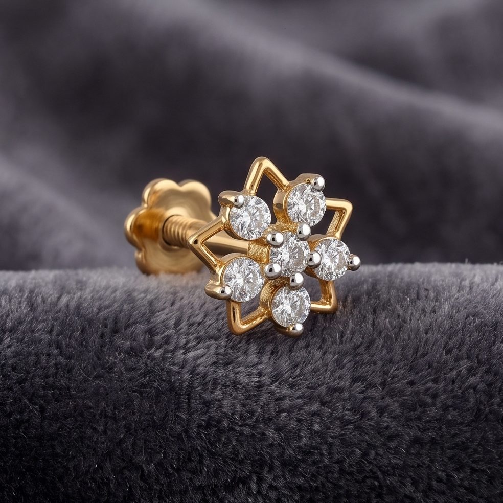 18KT Yellow Gold 0.11 Carat Round Diamond Nose Pin | Innocence Design NPP-21769