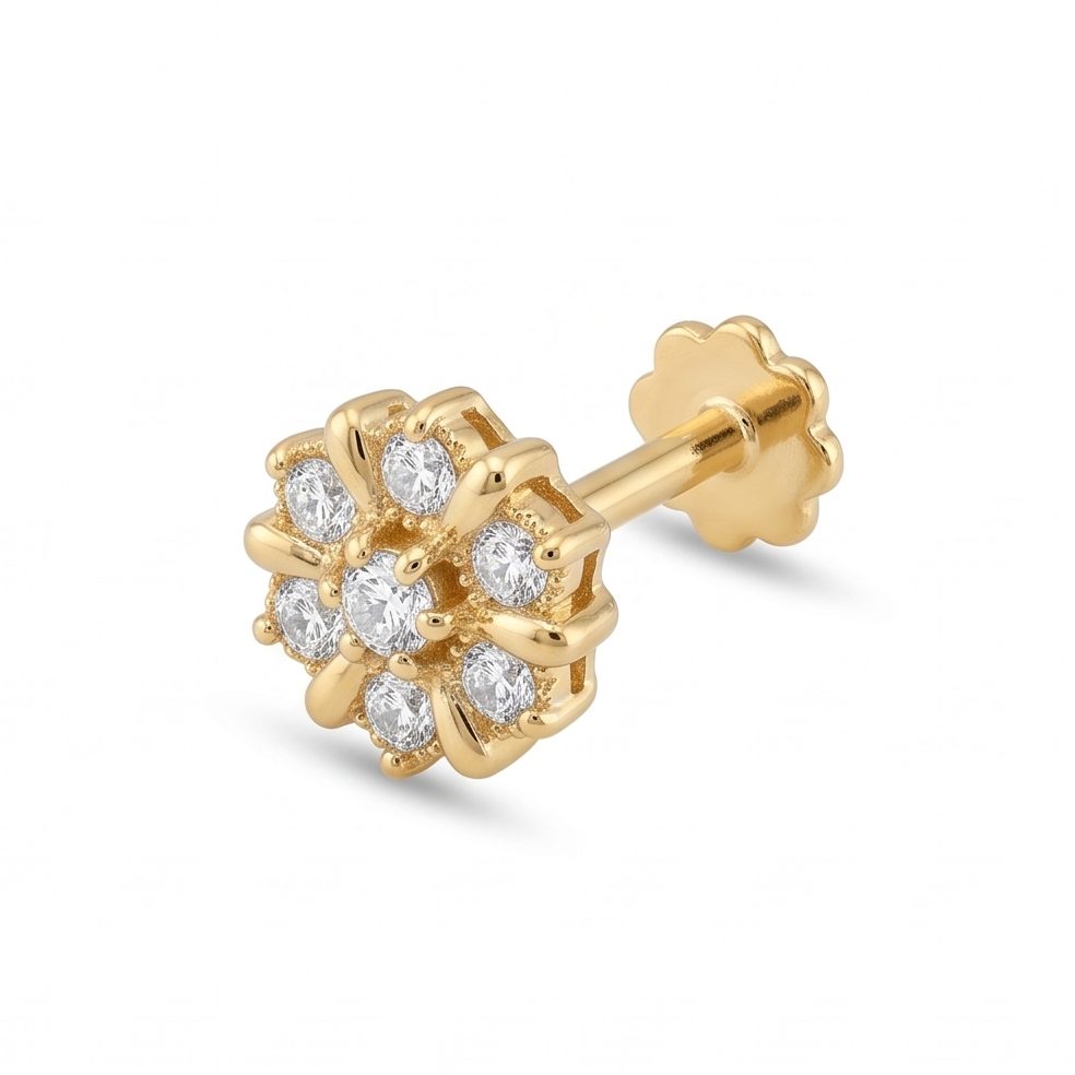 18KT Yellow Gold 0.1 Carat Round Diamond Nose Pin | Innocence Design NPP-21772