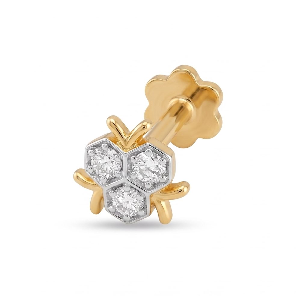 18KT Yellow Gold 0.06 Carat Round Diamond Nose Pin | Innocence Design NPP-21739
