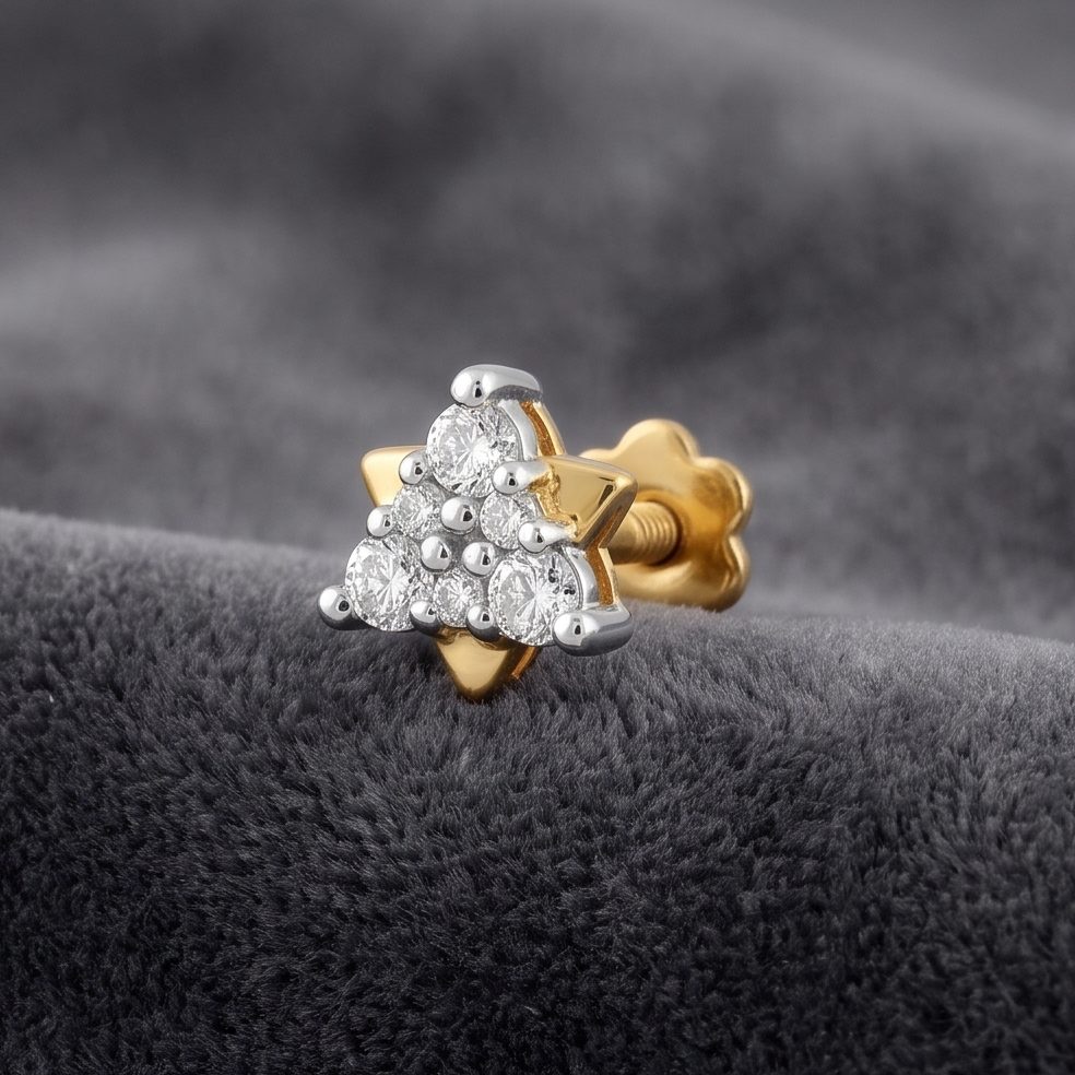 18KT Yellow Gold 0.06 Carat Round Diamond Nose Pin | Innocence Design NPP-21256