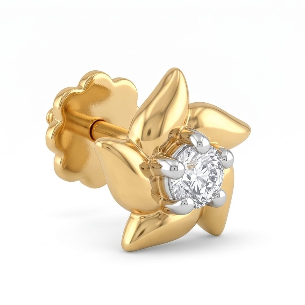 18KT Yellow Gold 0.06 Carat Round Diamond Nose Pin | Innocence Design INNP569