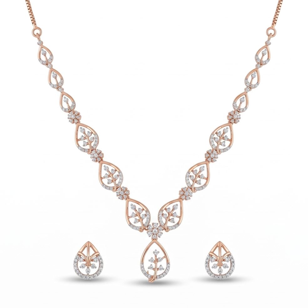 18KT Rose Gold Necklace & Earring Set | Innocence Design NS702661/PE707259
