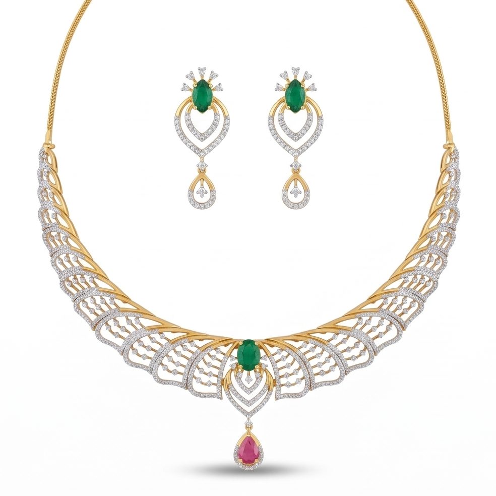 18KT Yellow Gold Necklace & Earring Set | Innocence Design NK003086/NE003086