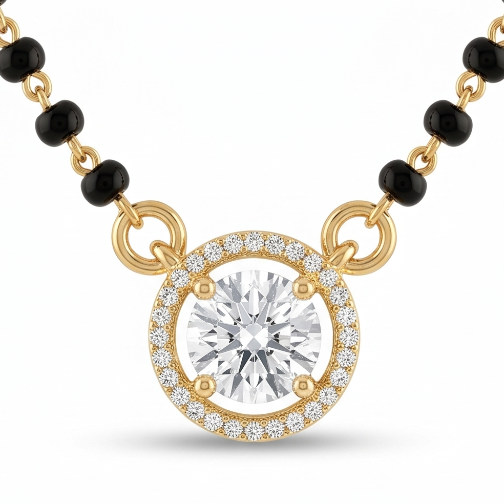 Radiant Halo Diamond Mangalsutra Necklace