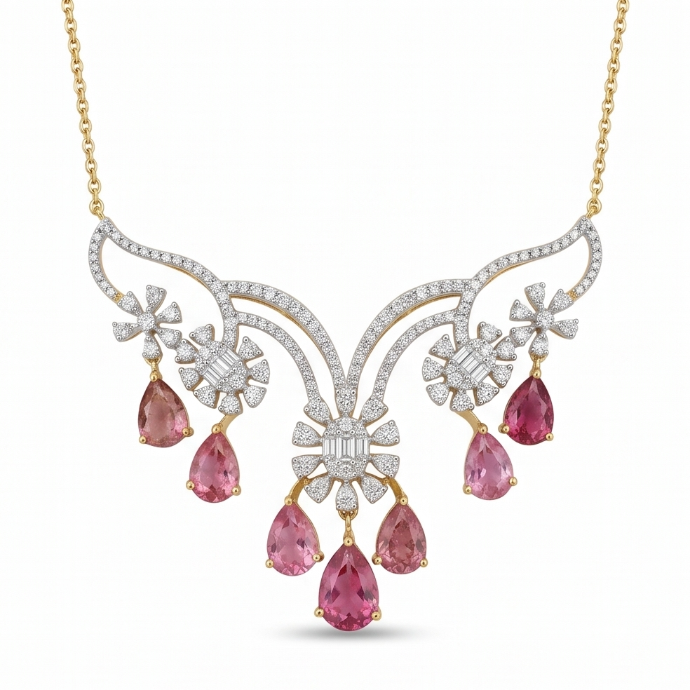 Floral Gemstone and Diamond Necklace