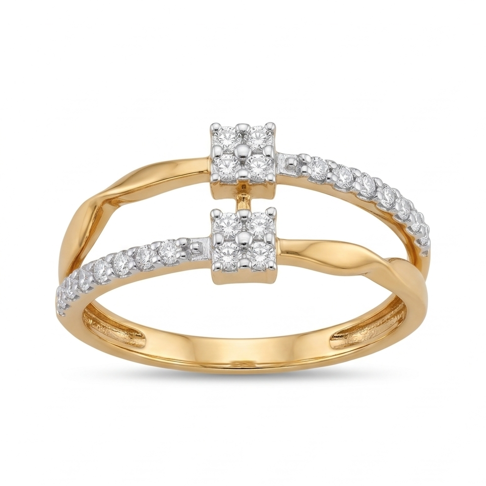 Twin Square Cluster Diamond Ring
