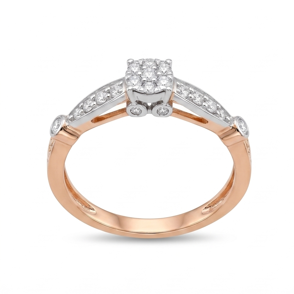 Two-Tone Diamond Cluster Ring