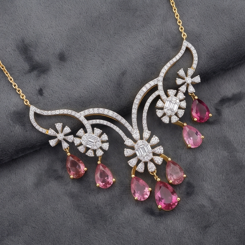 Floral Gemstone and Diamond Necklace