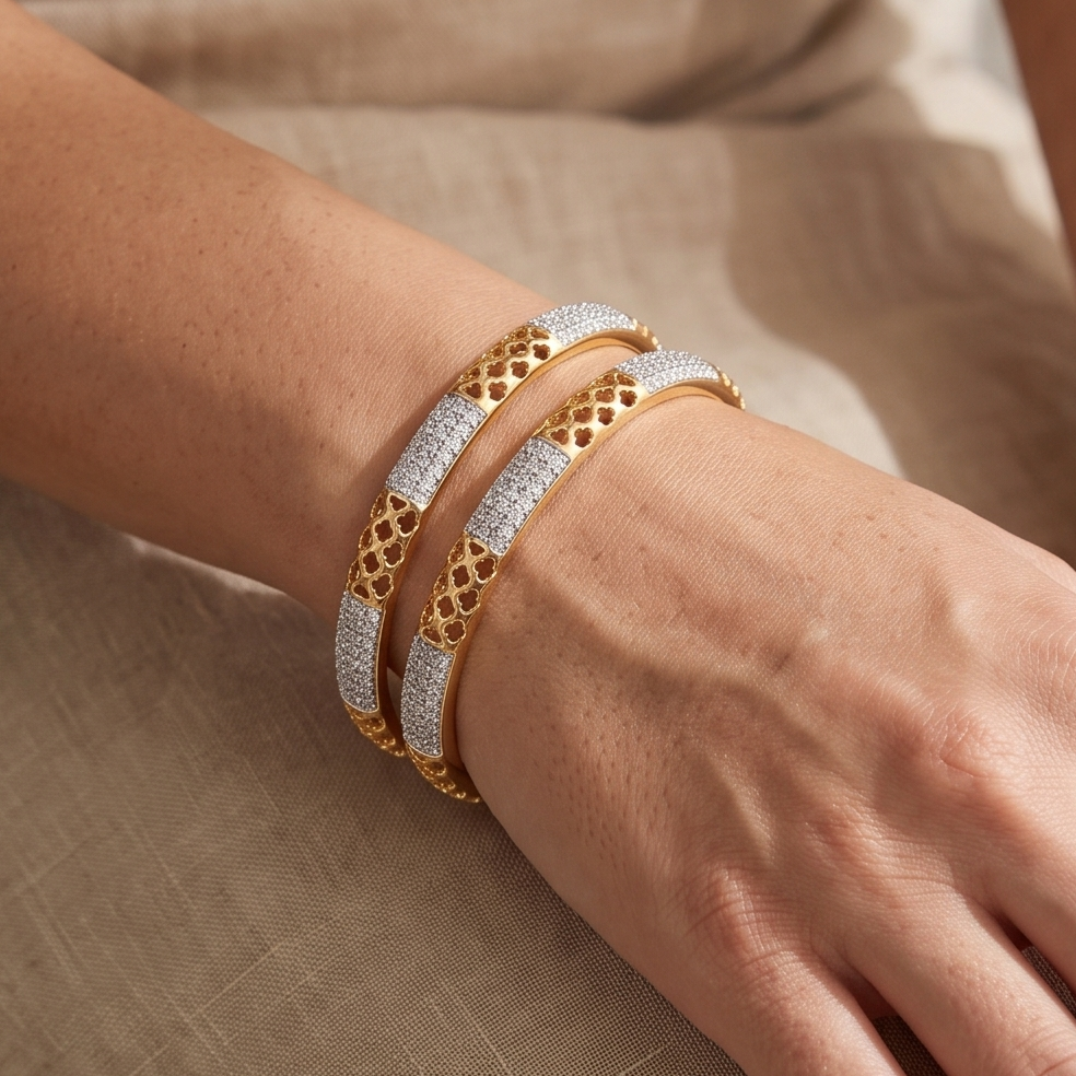 Diamond and Filigree Gold Bangles