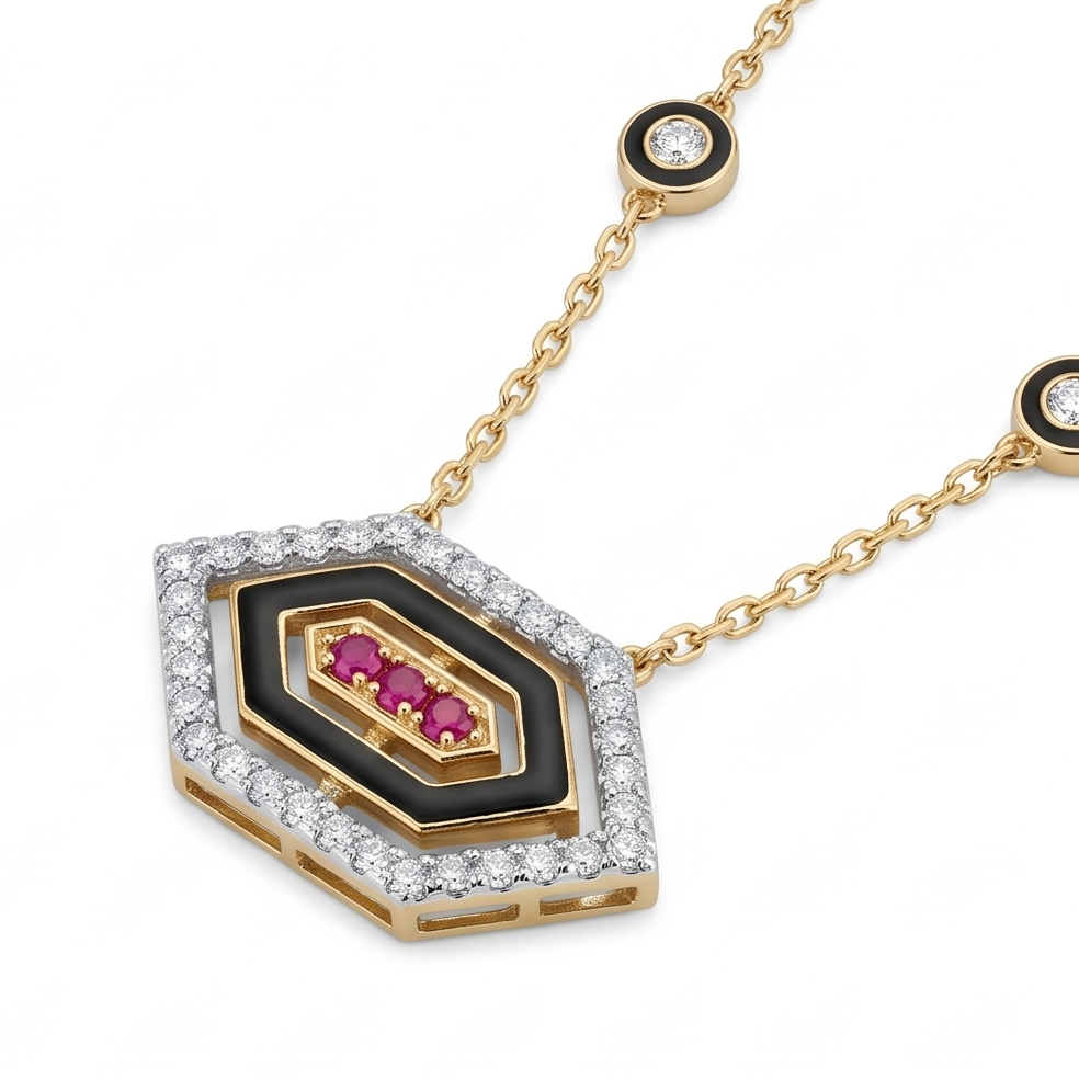 Hexagon Ruby Necklace