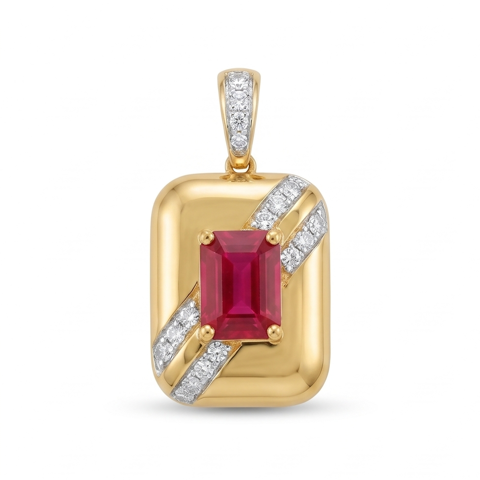 Emerald-Cut Ruby and Diamond Pendant
