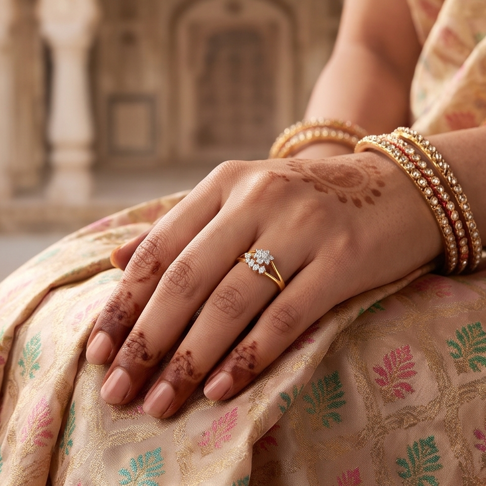 Floral Cluster Diamond Gold Ring