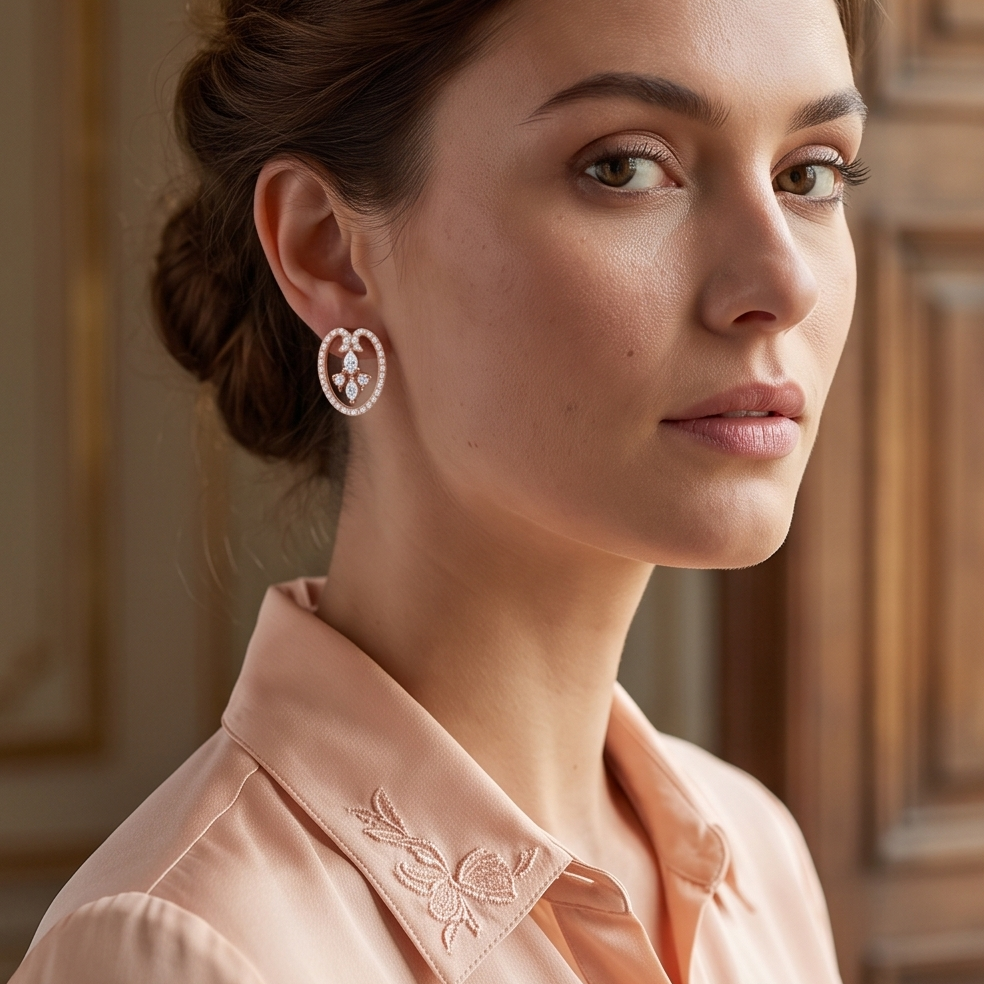 Oval Filigree Diamond Earring