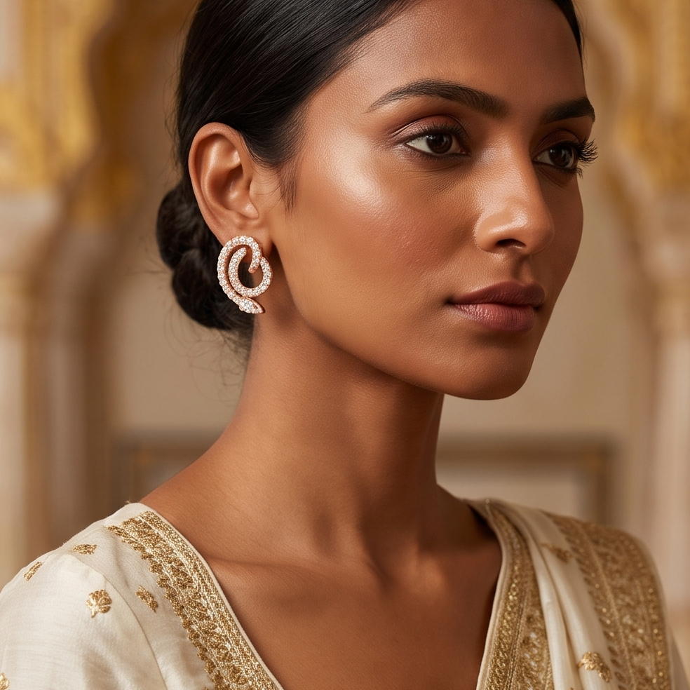 Swirl Diamond Stud Earring