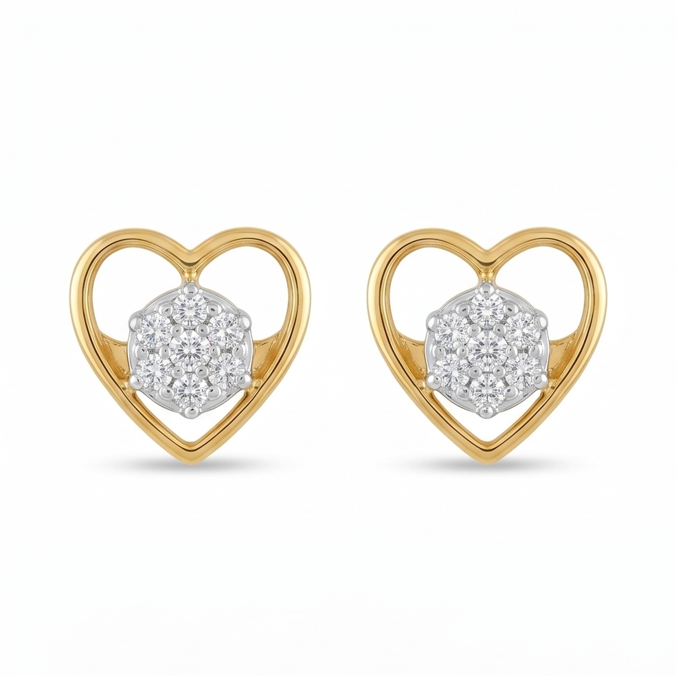 Heart-Framed Diamond Cluster Studs