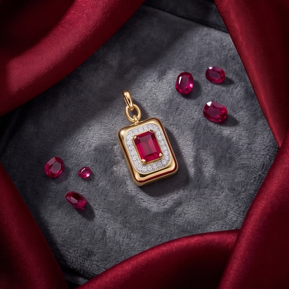 Emerald-Cut Ruby and Diamond Pendant