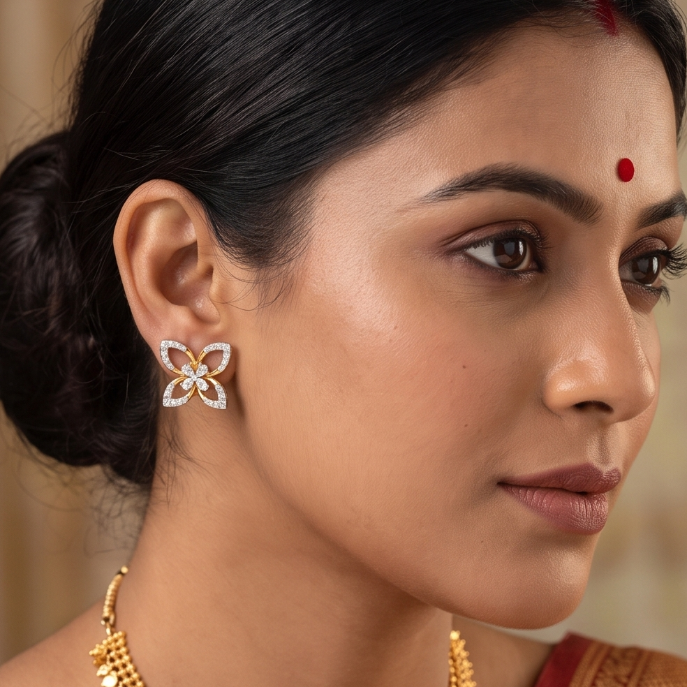 Fluttering Floral Diamond Studs