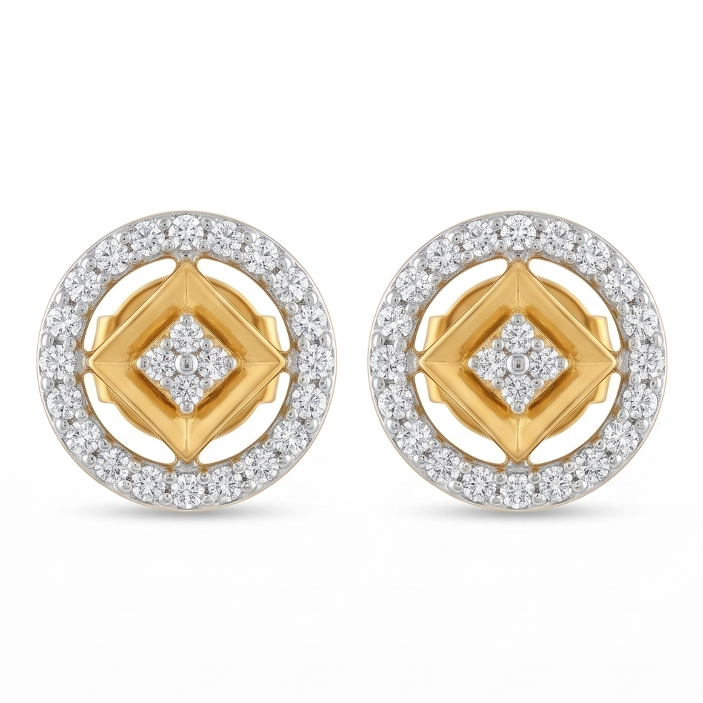Diamond-Framed Gold Studs